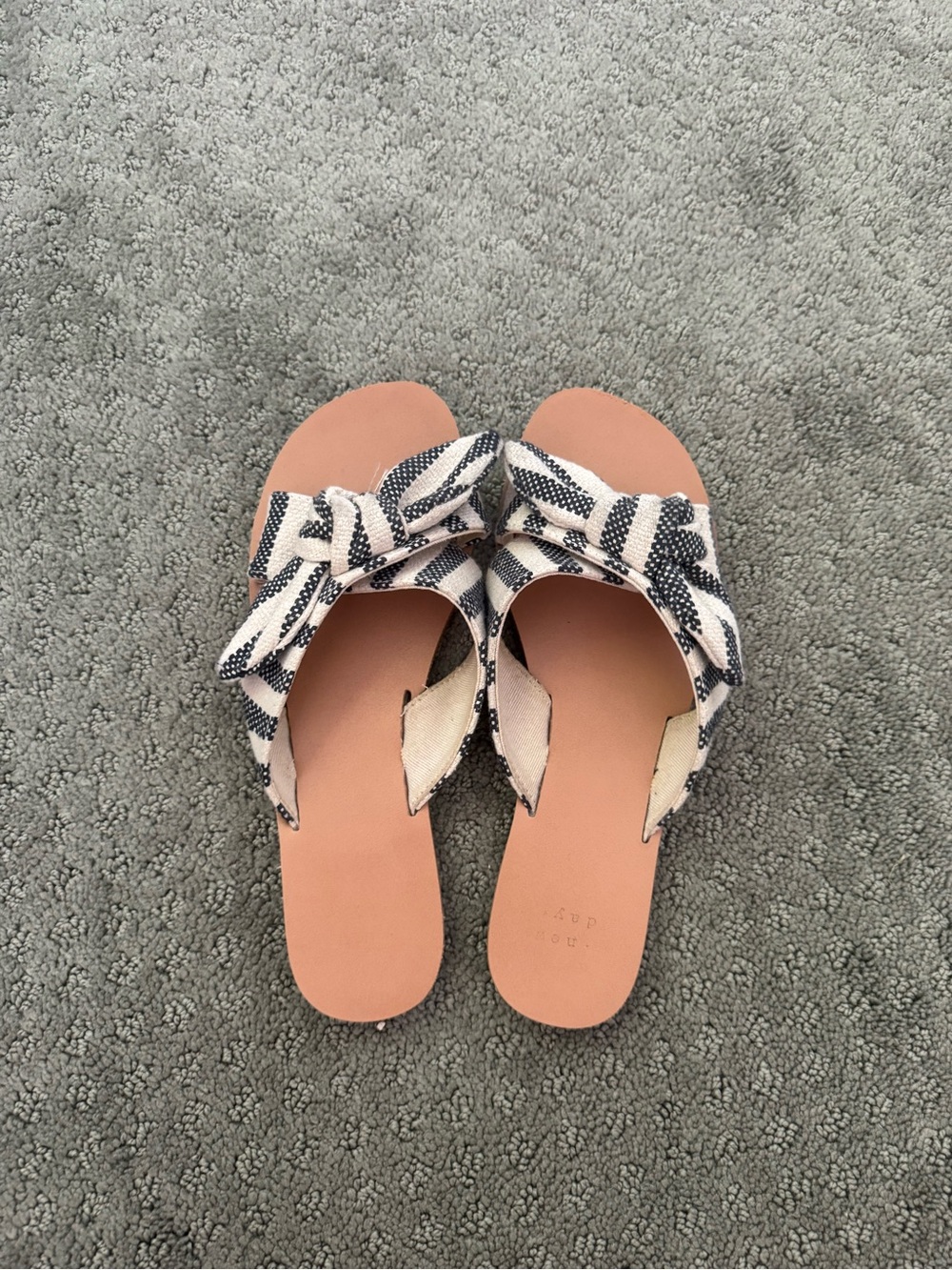 a new day Pink-Tan Footbed Slide Sandals with Navy-White Striped Bow